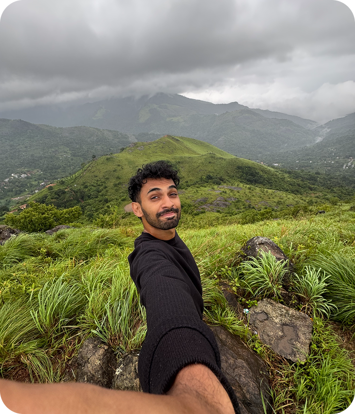 Selfie on the green hills